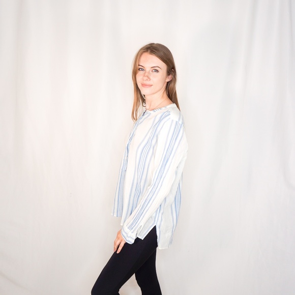 J. CREW Collarless Popover Seashore Stripped Top - Picture 5 of 7